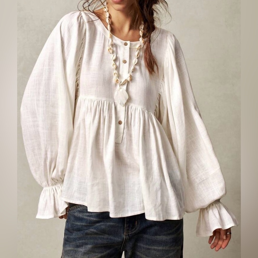 Boho Casual Solid Chiffon Long Sleeve Women Blouse